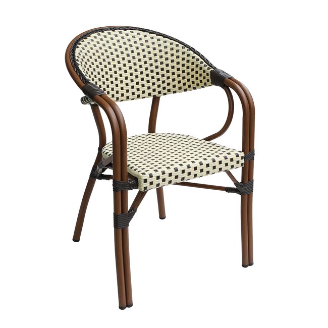 Πολυθρόνα "PARIS" από αλουμινίο/wicker σε καρυδί/μπεζ χρώμα 57x59x84