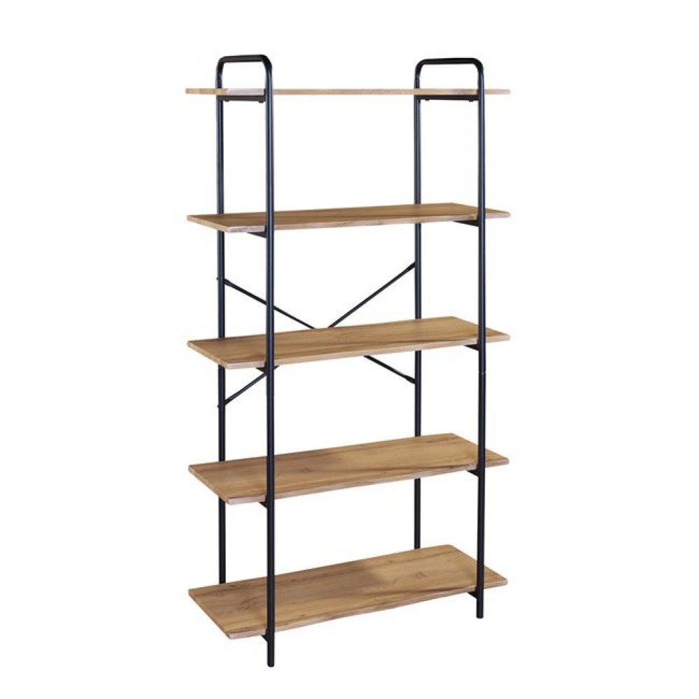 Ραφιέρα από μέταλλο/mdf σε χρώμα μαύρο/σονόμα 80x34x144