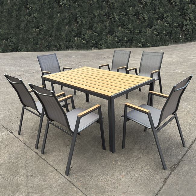 Σετ εξωτερικού χώρου "VIRNA" 7τμχ από μέταλλο/polywood σε χρώμα ανθρακί/φυσικό 150x90x73