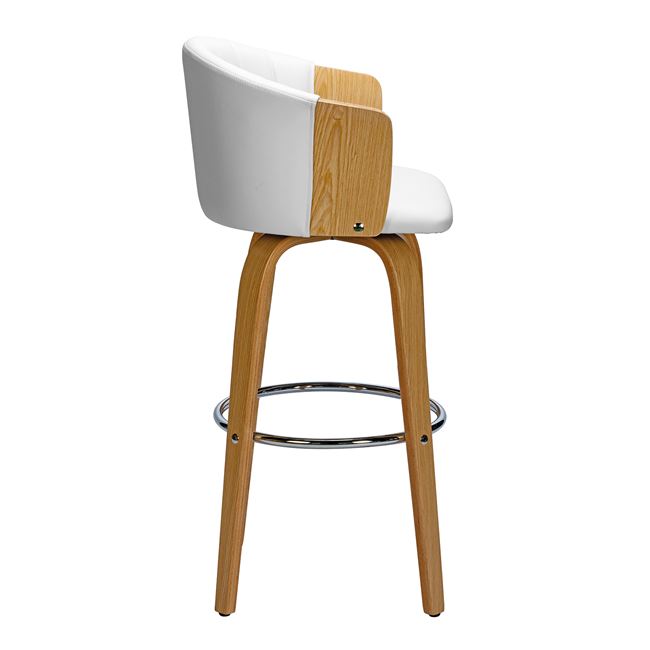 Σκαμπό μπαρ "ENZO" από ξύλο/PVC/PU σε χρώμα φυσικό/λευκό 50x50x78/103