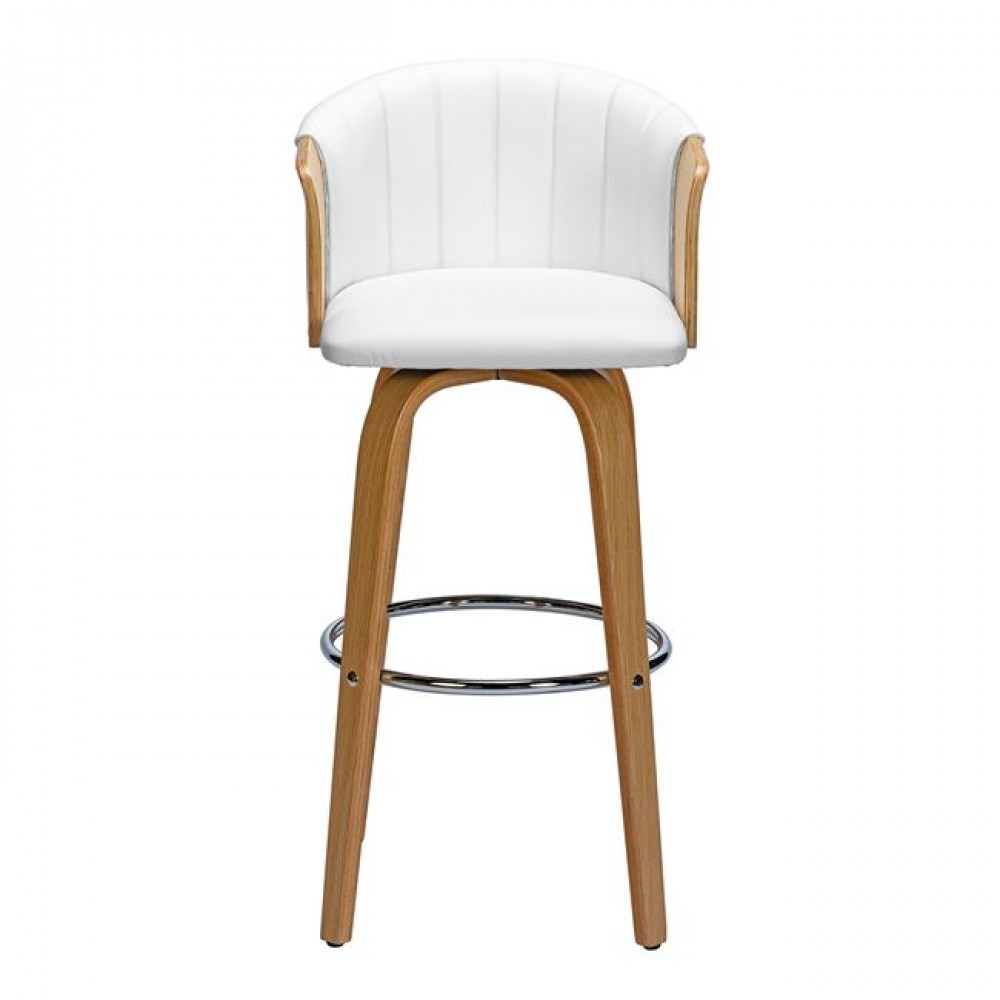 Σκαμπό μπαρ "ENZO" από ξύλο/PVC/PU σε χρώμα φυσικό/λευκό 50x50x78/103