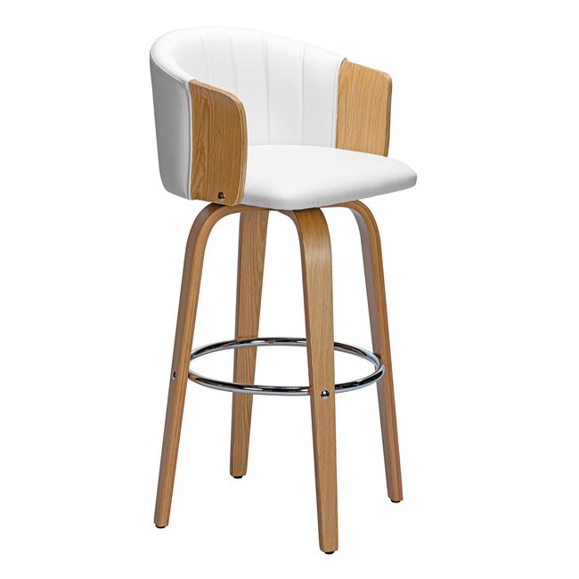 Σκαμπό μπαρ "ENZO" από ξύλο/PVC/PU σε χρώμα φυσικό/λευκό 50x50x78/103