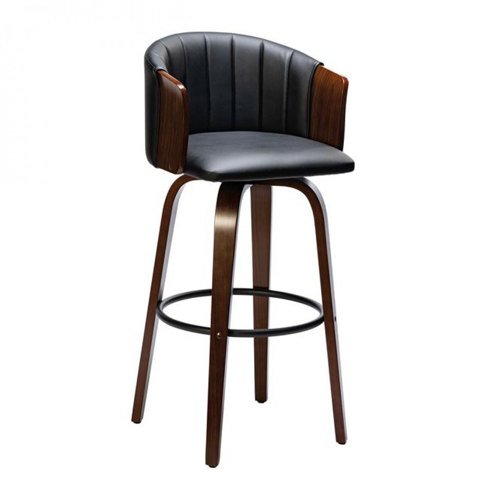 Σκαμπό μπαρ "ENZO" από ξύλο/PVC/PU σε χρώμα καρυδί/μαύρο 50x50x78/103