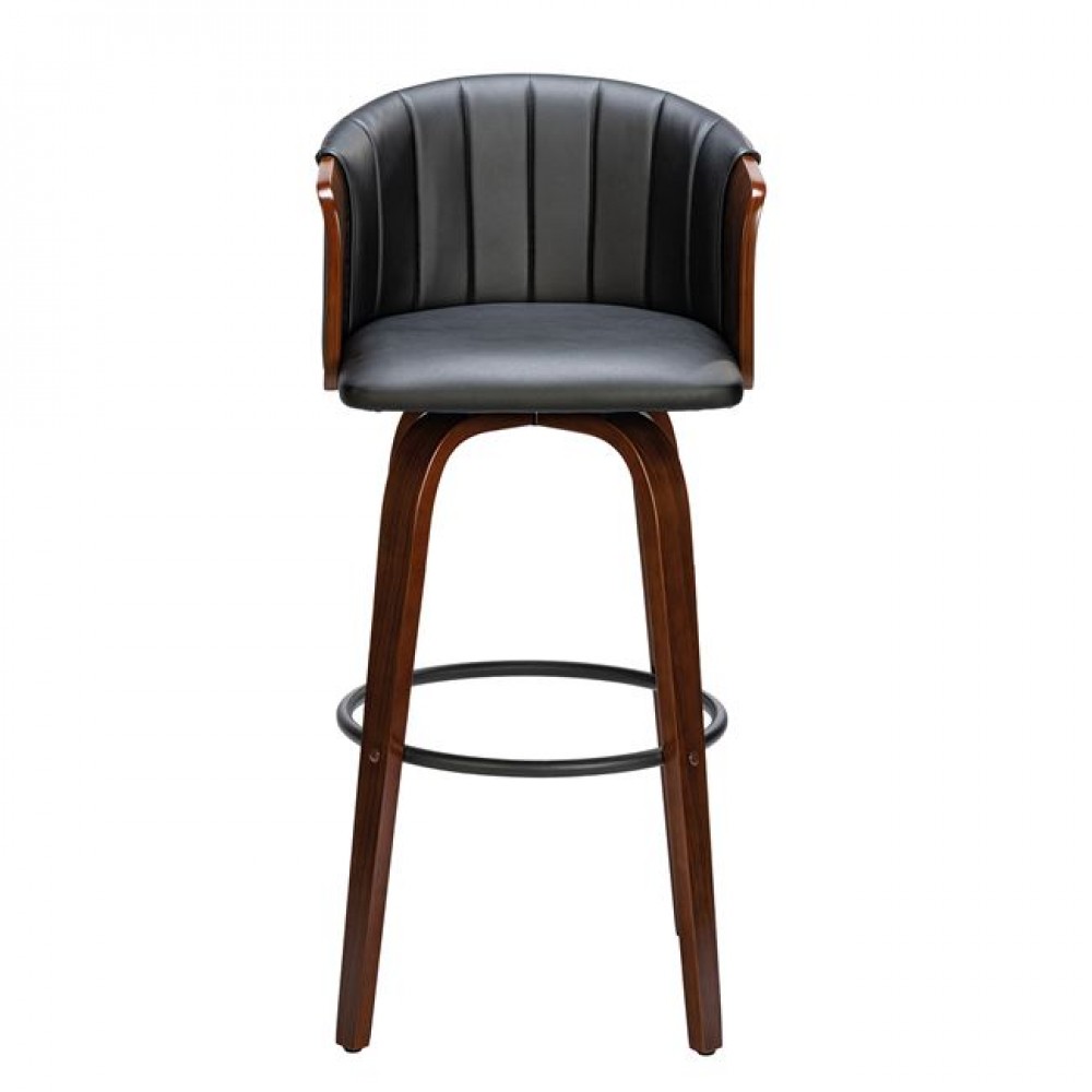 Σκαμπό μπαρ "ENZO" από ξύλο/PVC/PU σε χρώμα καρυδί/μαύρο 50x50x78/103