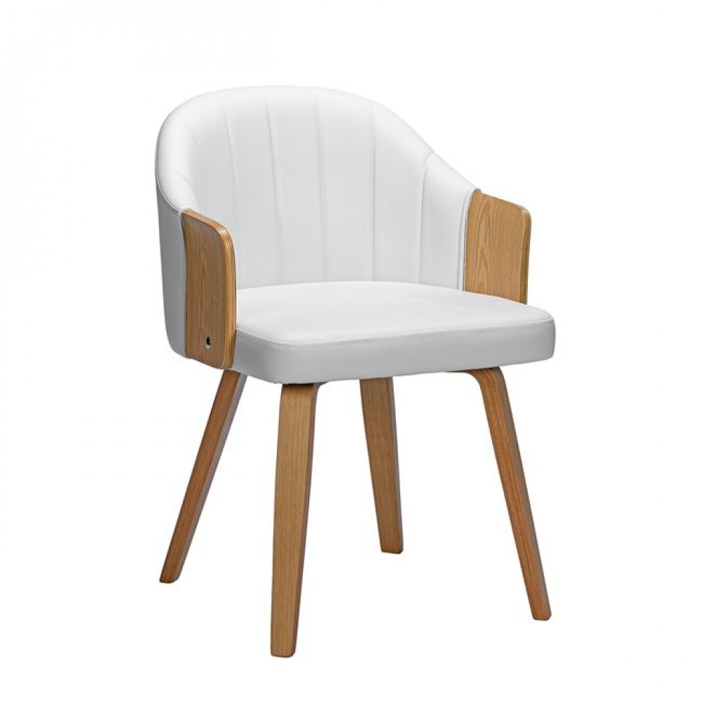 Πολυθρόνα "ENZO" από ξύλο/PVC/PU σε χρώμα φυσικό/λευκό 55x58x78