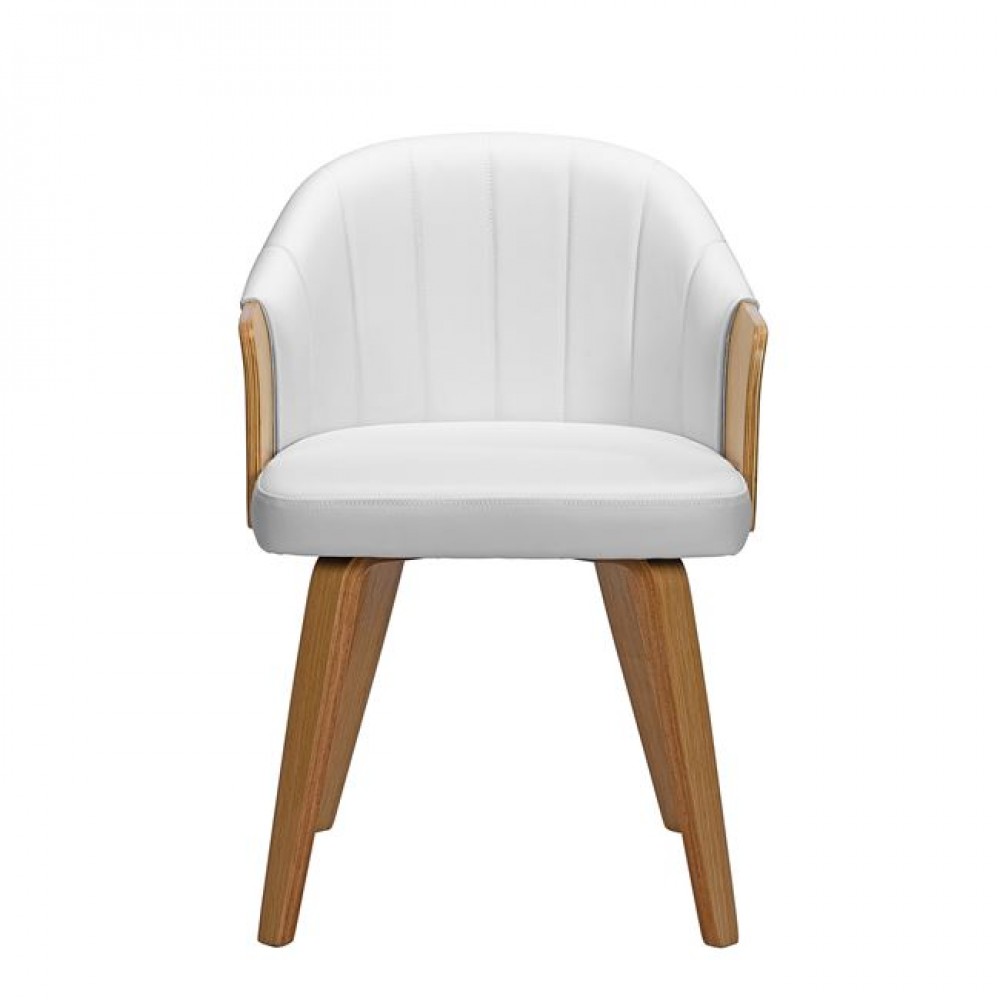 Πολυθρόνα "ENZO" από ξύλο/PVC/PU σε χρώμα φυσικό/λευκό 55x58x78