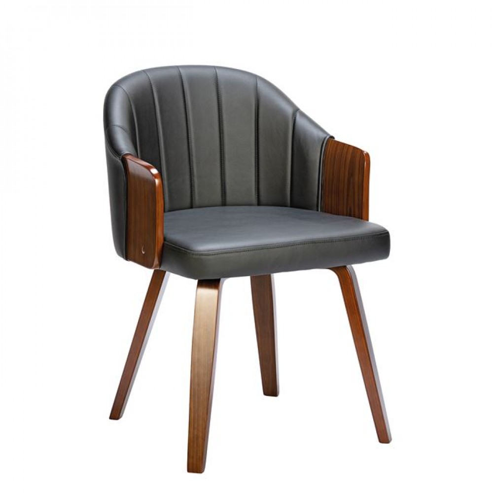 Πολυθρόνα "ENZO" από ξύλο/PVC/PU σε χρώμα καρυδί/μαύρο 55x58x78