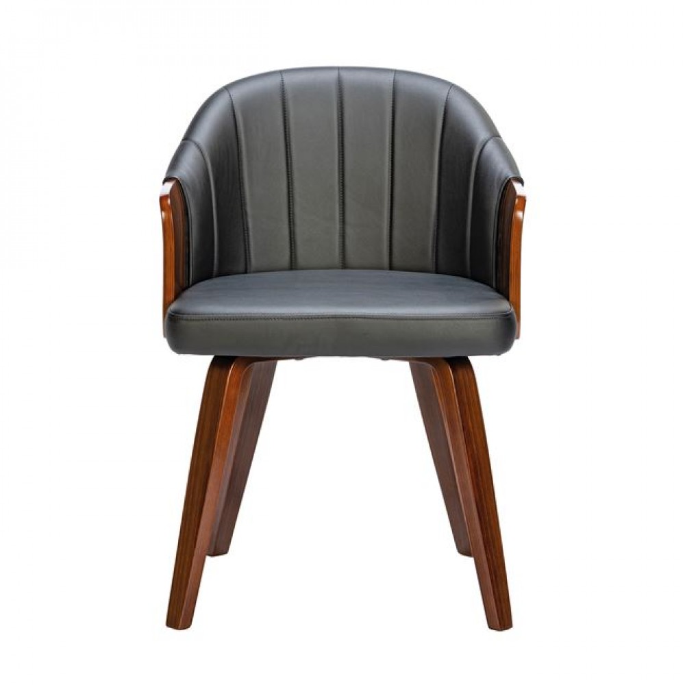 Πολυθρόνα "ENZO" από ξύλο/PVC/PU σε χρώμα καρυδί/μαύρο 55x58x78