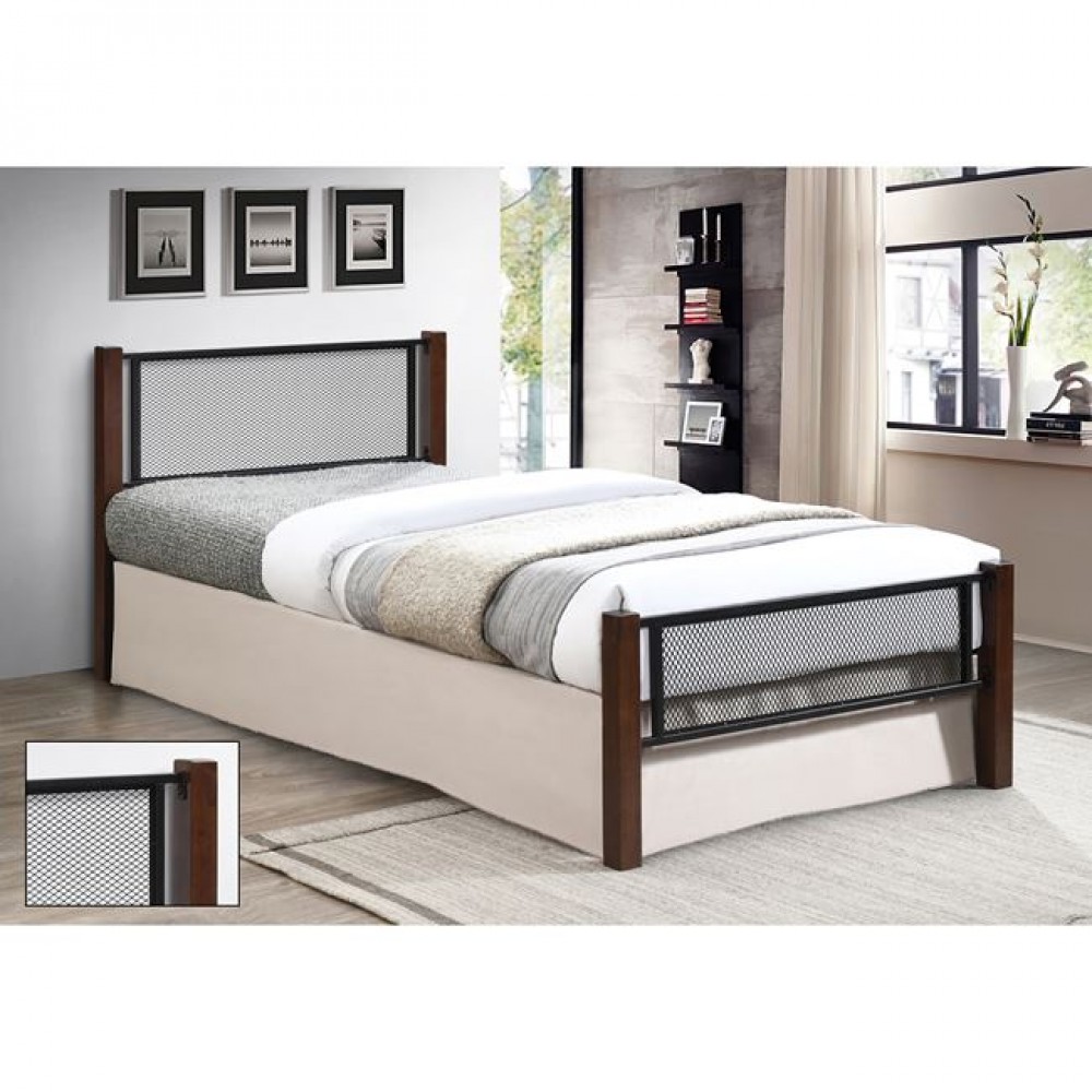 Κρεβάτι "ΝΕΤ" μονό από μέταλλο/ξύλο σε μαύρο/καρυδί χρώμα 95x200x81