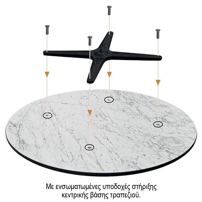Επιφάνεια τραπεζιού από HPL σε χρώμα μαύρου μαρμάρου Φ60x1.2
