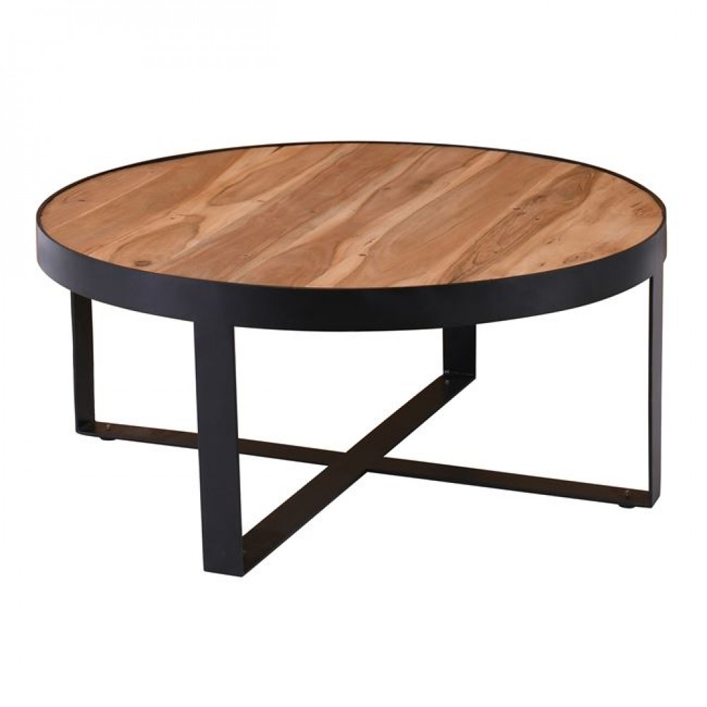 Τραπέζι σαλονιού "OVEN-W" από ξύλο/μέταλλο σε φυσικό/μαύρο χρώμα Φ80x35