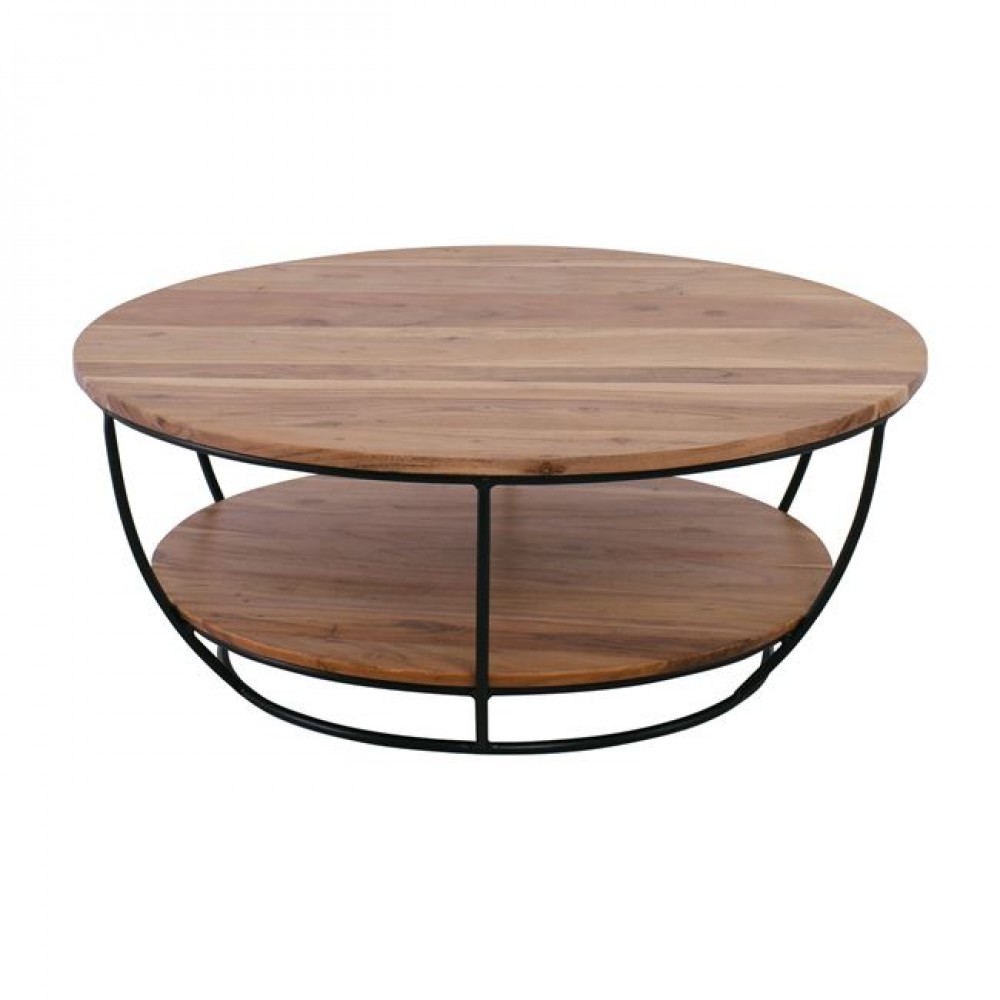 Τραπέζι σαλονιού "ROY-W" από μέταλλο/ξύλο σε μαύρο/φυσικό χρώμα Φ90x35