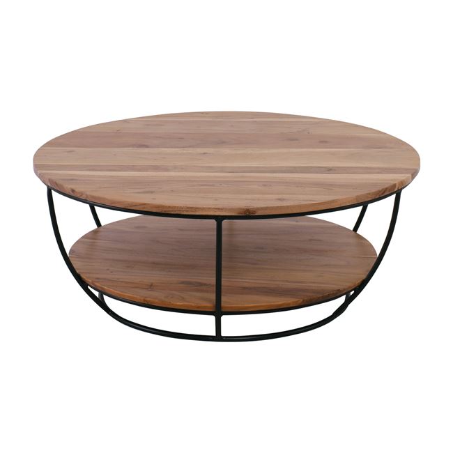 Τραπέζι σαλονιού "ROY-W" από μέταλλο/ξύλο σε μαύρο/φυσικό χρώμα Φ90x35