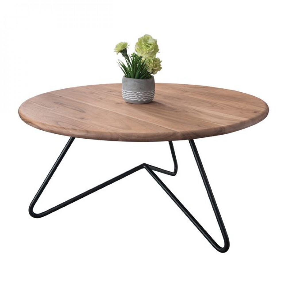 Τραπεζάκι σαλονιού "BORAL-W" από μέταλλο/ξύλο σε μαύρο/φυσικό χρώμα Φ80x40