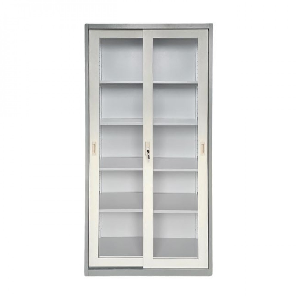 Ντουλάπα δίφυλλη συρόμενη από μέταλλο/γυαλί σε γκρι χρώμα 85x40x180