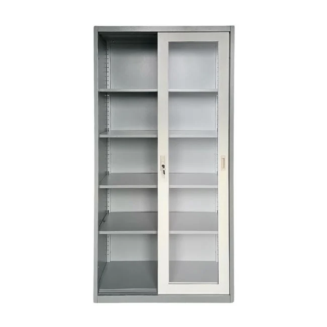 Ντουλάπα δίφυλλη συρόμενη από μέταλλο/γυαλί σε γκρι χρώμα 85x40x180