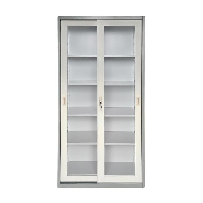 Ντουλάπα δίφυλλη συρόμενη από μέταλλο/γυαλί σε γκρι χρώμα 85x40x180