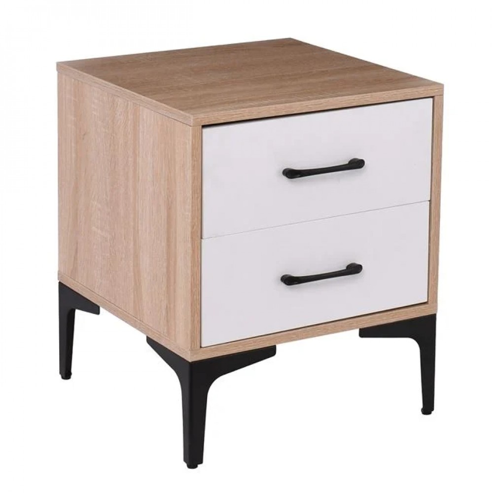 Κομοδίνο "MERRANO" από mdf σε χρώμα σονόμα/λευκό 40x40x48