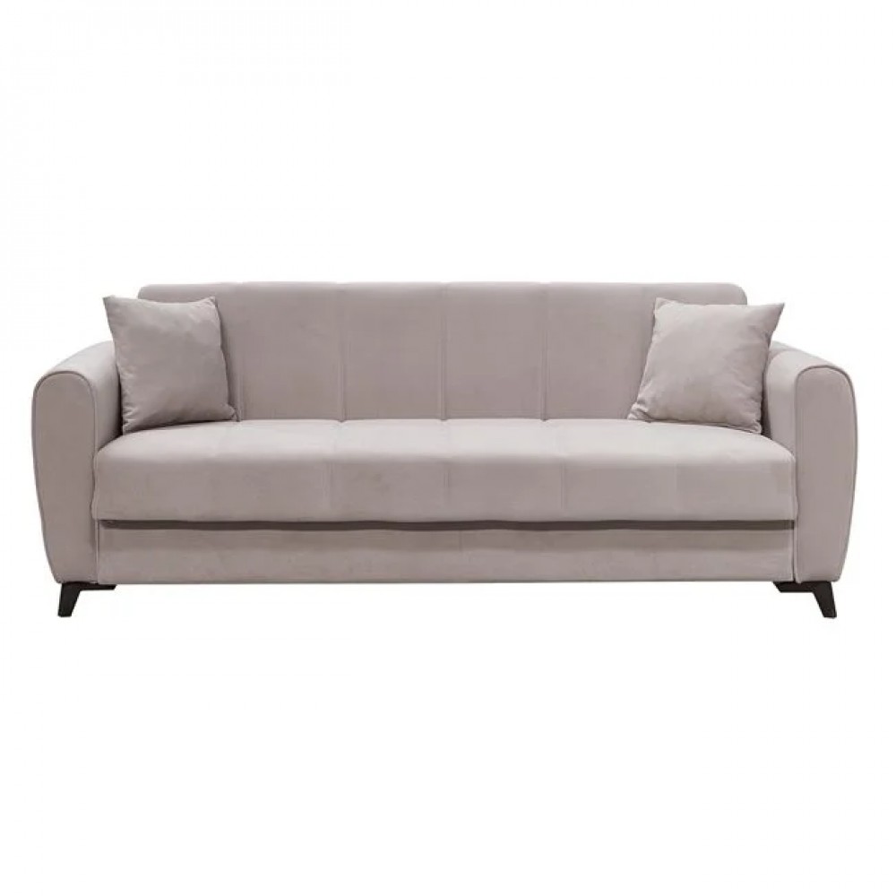 Καναπές-κρεβάτι "JEROM" τριθέσιος με αποθηκευτικό χώρο από ύφασμα σε χρώμα καπουτσίνο 210x78x78