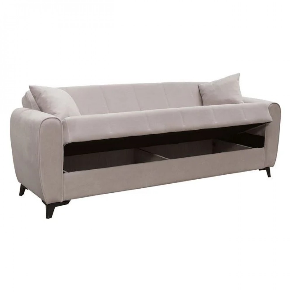 Καναπές-κρεβάτι "JEROM" τριθέσιος με αποθηκευτικό χώρο από ύφασμα σε χρώμα καπουτσίνο 210x78x78