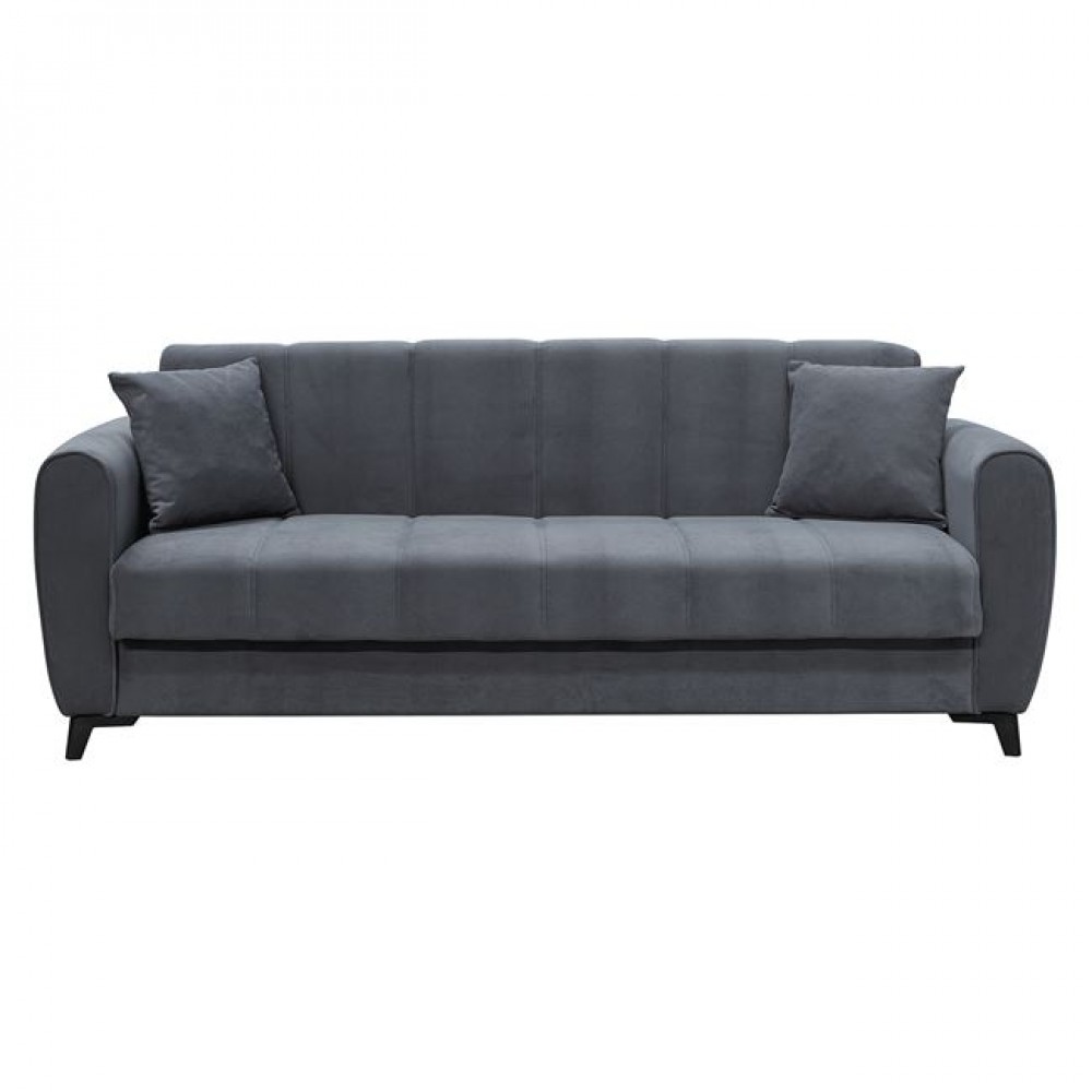 Καναπές-κρεβάτι "JEROM" τριθέσιος με αποθηκευτικό χώρο από ύφασμα σε χρώμα ανθρακί 210x78x78