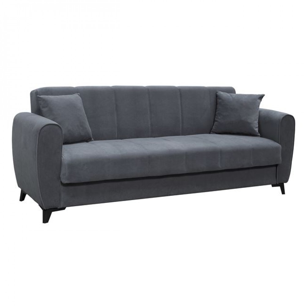 Καναπές-κρεβάτι "JEROM" τριθέσιος με αποθηκευτικό χώρο από ύφασμα σε χρώμα ανθρακί 210x78x78