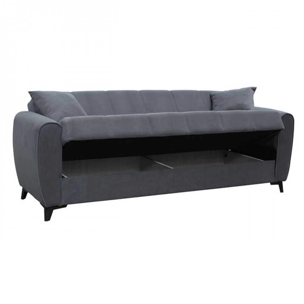 Καναπές-κρεβάτι "JEROM" τριθέσιος με αποθηκευτικό χώρο από ύφασμα σε χρώμα ανθρακί 210x78x78