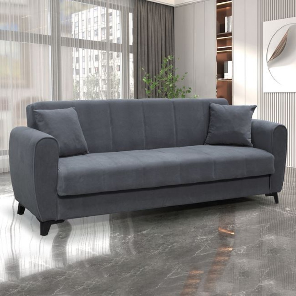 Καναπές-κρεβάτι "JEROM" τριθέσιος με αποθηκευτικό χώρο από ύφασμα σε χρώμα ανθρακί 210x78x78