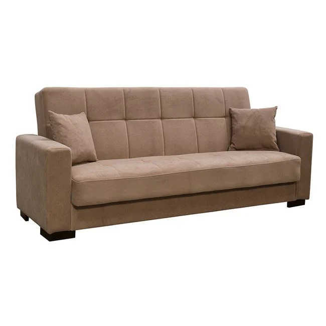 Καναπές-κρεβάτι "CARSON" τριθέσιος με αποθηκευτικό χώρο από ύφασμα σε χρώμα καφέ 225x94x88