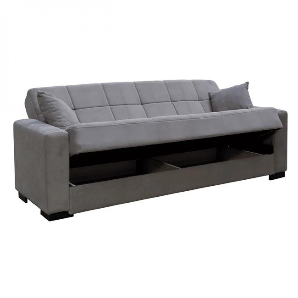 Καναπές-κρεβάτι "CARSON" τριθέσιος με αποθηκευτικό χώρο από ύφασμα σε χρώμα γκρι 225x94x88