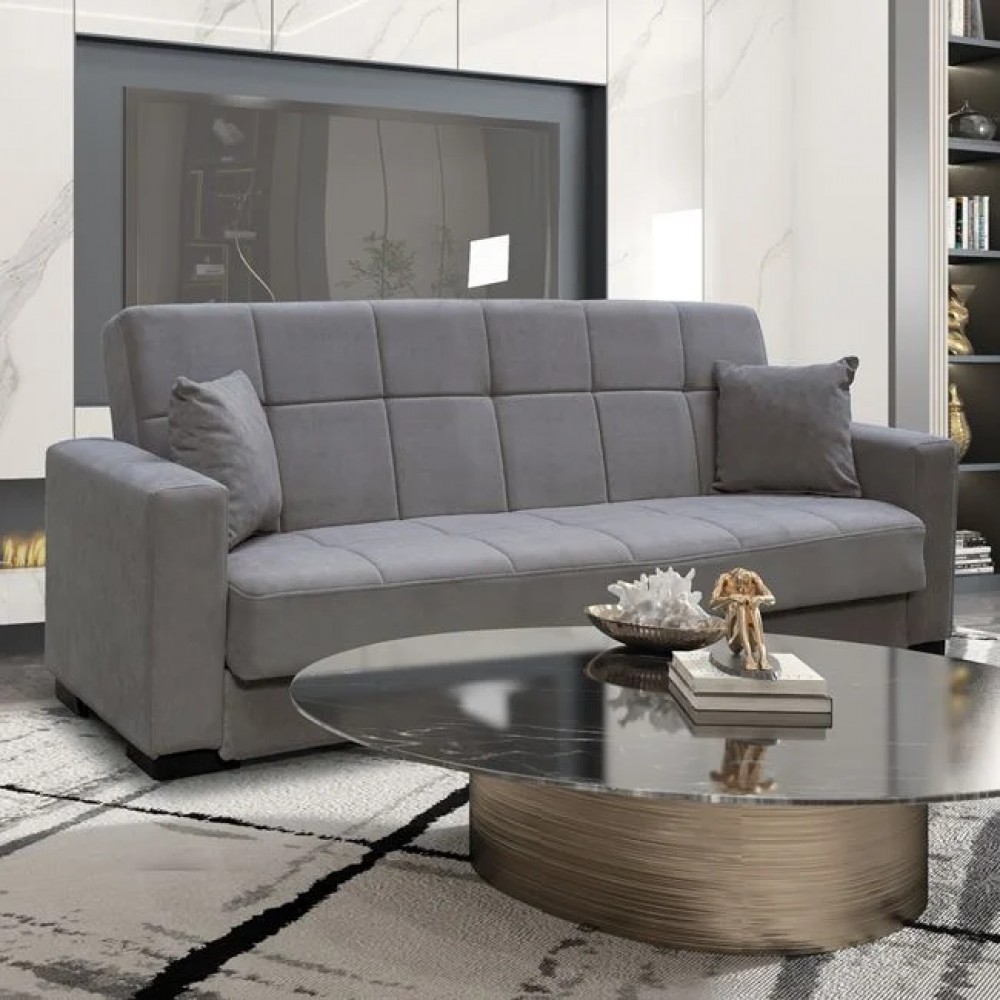 Καναπές-κρεβάτι "CARSON" τριθέσιος με αποθηκευτικό χώρο από ύφασμα σε χρώμα γκρι 225x94x88