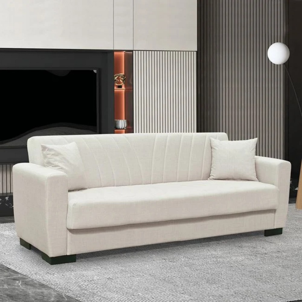 Καναπές-κρεβάτι "GALAXY" τριθέσιος με αποθηκευτικό χώρο από ύφασμα σε χρώμα μπεζ 210x78x78