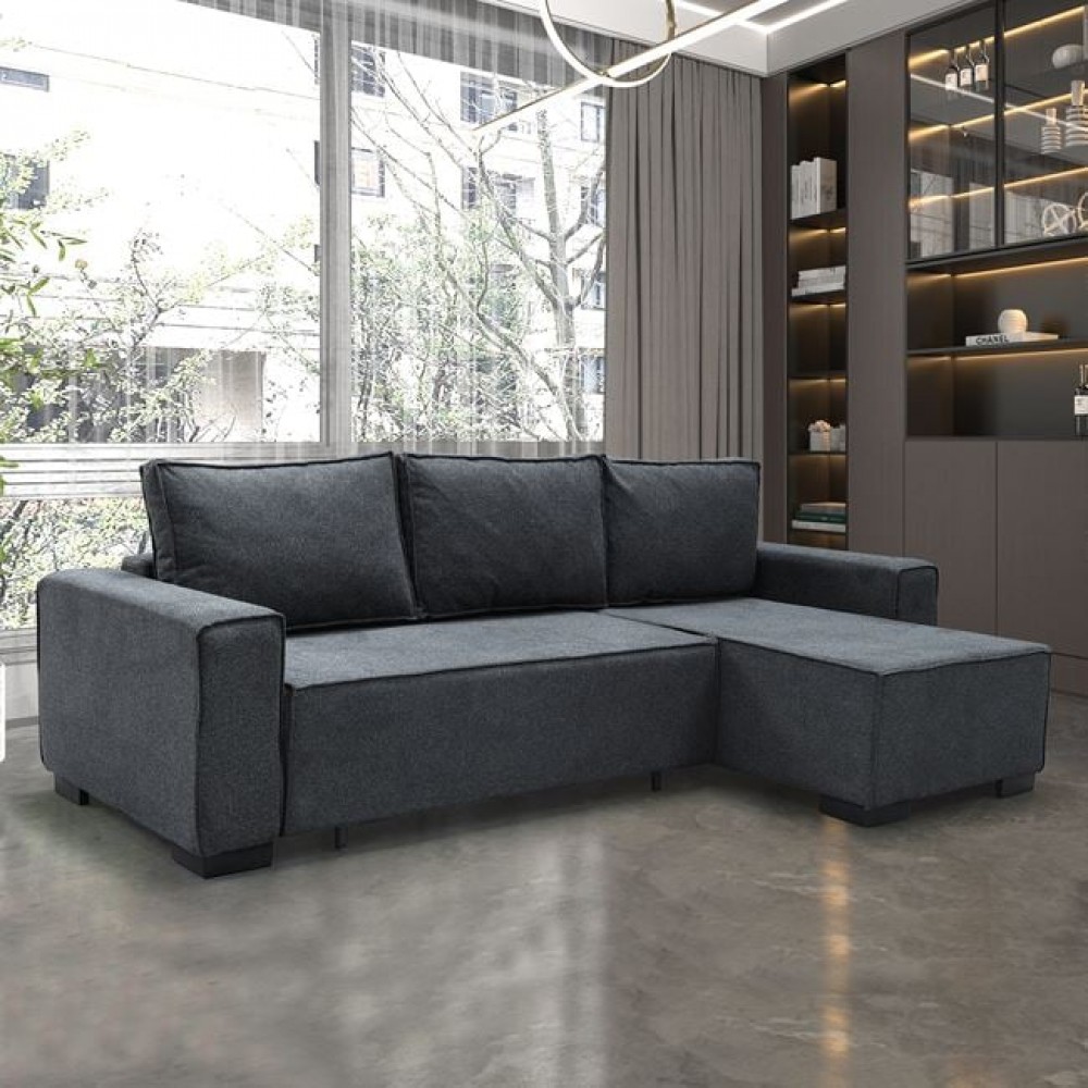Γωνιακός καναπές κρεβάτι "LONDON" από ύφασμα σε ανθρακί χρώμα 271x158x90