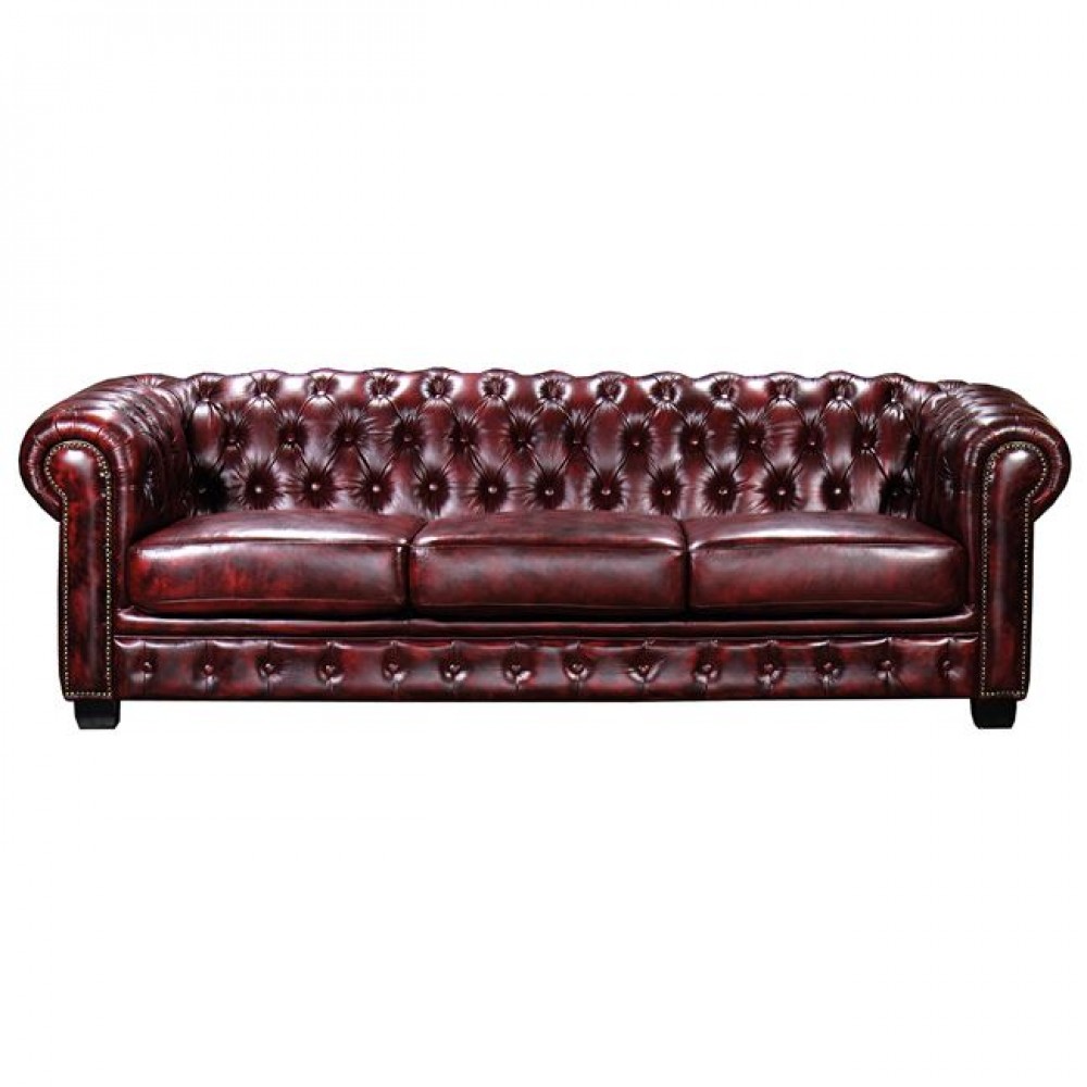 Καναπές "CHESTERFIELD" δερμάτινος σε αντικέ κόκκινο χρώμα 241x92x74