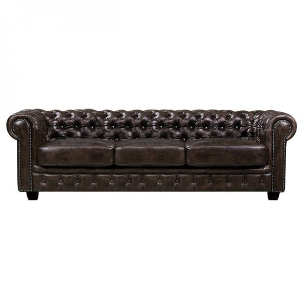 Καναπές "CHESTERFIELD" δερμάτινος σε καφέ χρώμα 241x92x74