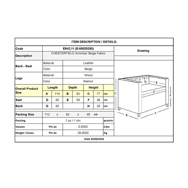 Πολυθρόνα σαλονιού ''CHESTERFIELD'' από ύφασμα/ξύλο σε χρώμα μπεζ/καρυδί 110x82x77