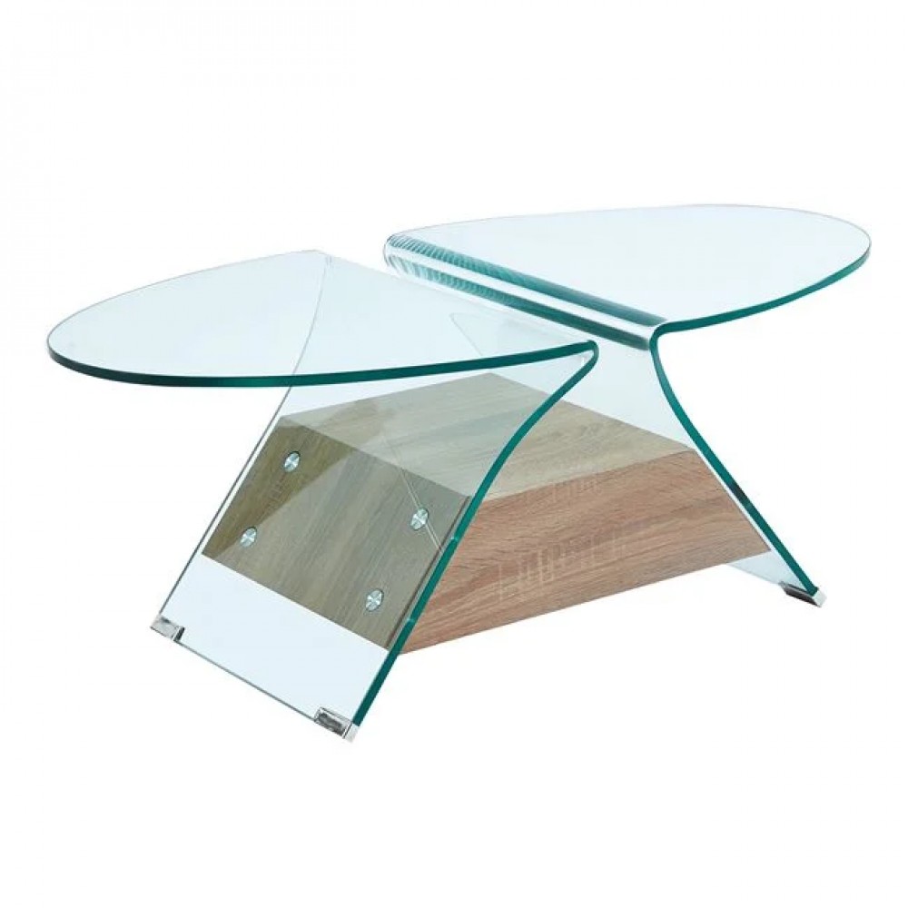 Τραπέζι σαλονιού ''GLASSER'' από γυαλί/ξύλο 100x54x39
