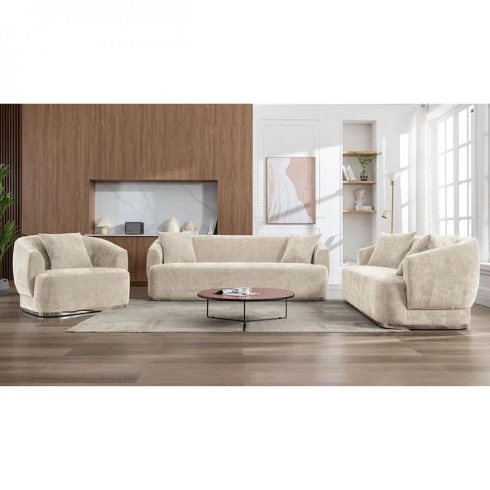 Σετ σαλονιού "CARACAS" 3τμχ από ύφασμα σε χρώμα μπεζ 232x98x80