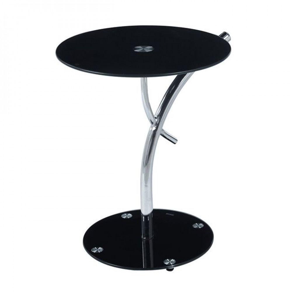 Τραπέζι βοηθητικό "RAVEL" από ατσάλι/γυαλί σε χρώμα χρωμίου/μαύρο Φ50x58