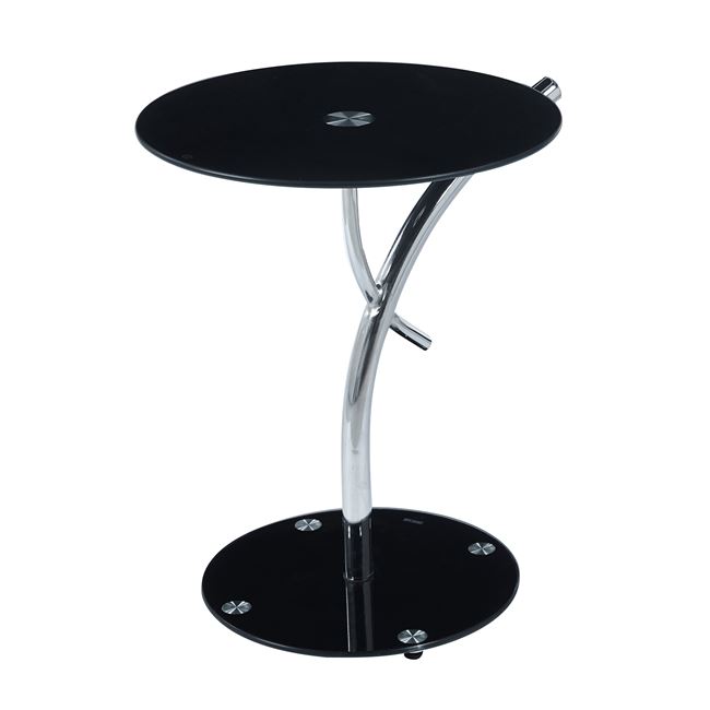 Τραπέζι βοηθητικό "RAVEL" από ατσάλι/γυαλί σε χρώμα χρωμίου/μαύρο Φ50x58