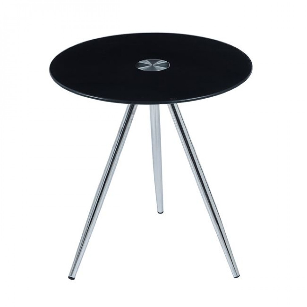 Τραπέζι βοηθητικό "MABEL" από ατσάλι/γυαλί σε χρώμα χρωμίου/μαύρο Φ50x51