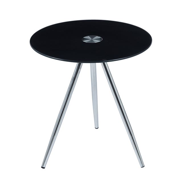 Τραπέζι βοηθητικό "MABEL" από ατσάλι/γυαλί σε χρώμα χρωμίου/μαύρο Φ50x51