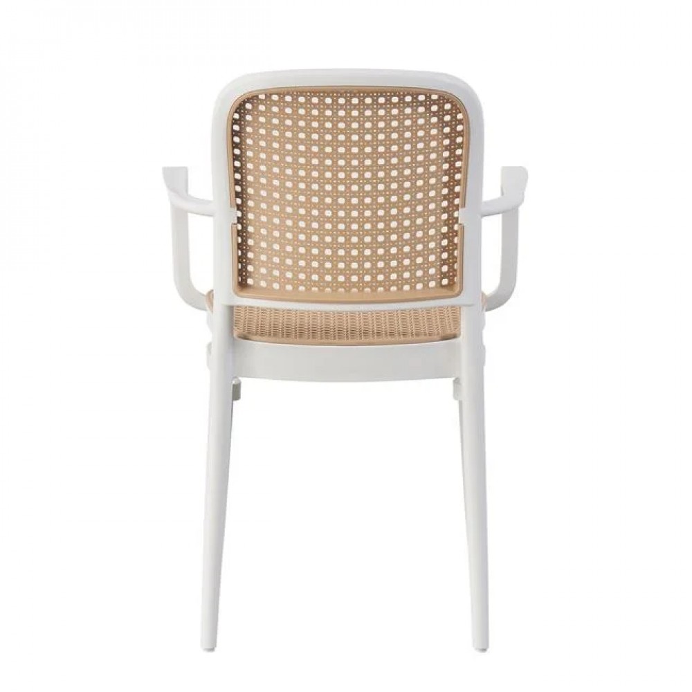 Πολυθρόνα "FLORENCE" στοιβαζόμενη από pp/pp rattan σε χρώμα λευκό/μπεζ 54x54x84