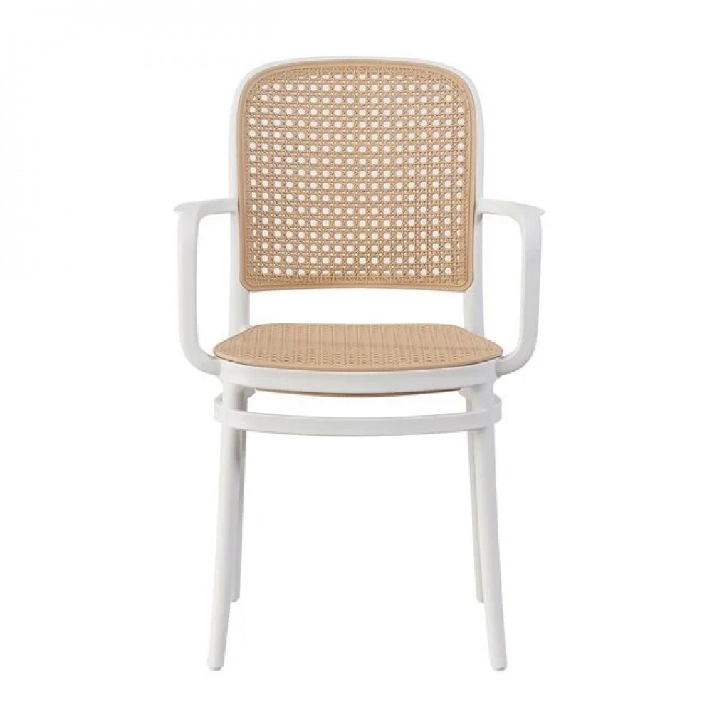 Πολυθρόνα "FLORENCE" στοιβαζόμενη από pp/pp rattan σε χρώμα λευκό/μπεζ 54x54x84