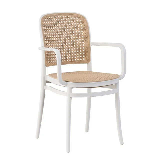 Πολυθρόνα "FLORENCE" στοιβαζόμενη από pp/pp rattan σε χρώμα λευκό/μπεζ 54x54x84