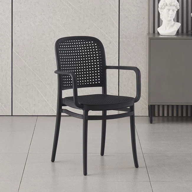 Πολυθρόνα "FLORENCE" στοιβαζόμενη από pp/pp rattan σε χρώμα μαύρο 54x54x84