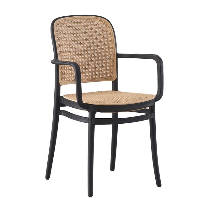Πολυθρόνα "FLORENCE" στοιβαζόμενη από pp/pp rattan σε χρώμα μαύρο/μπεζ 54x54x84