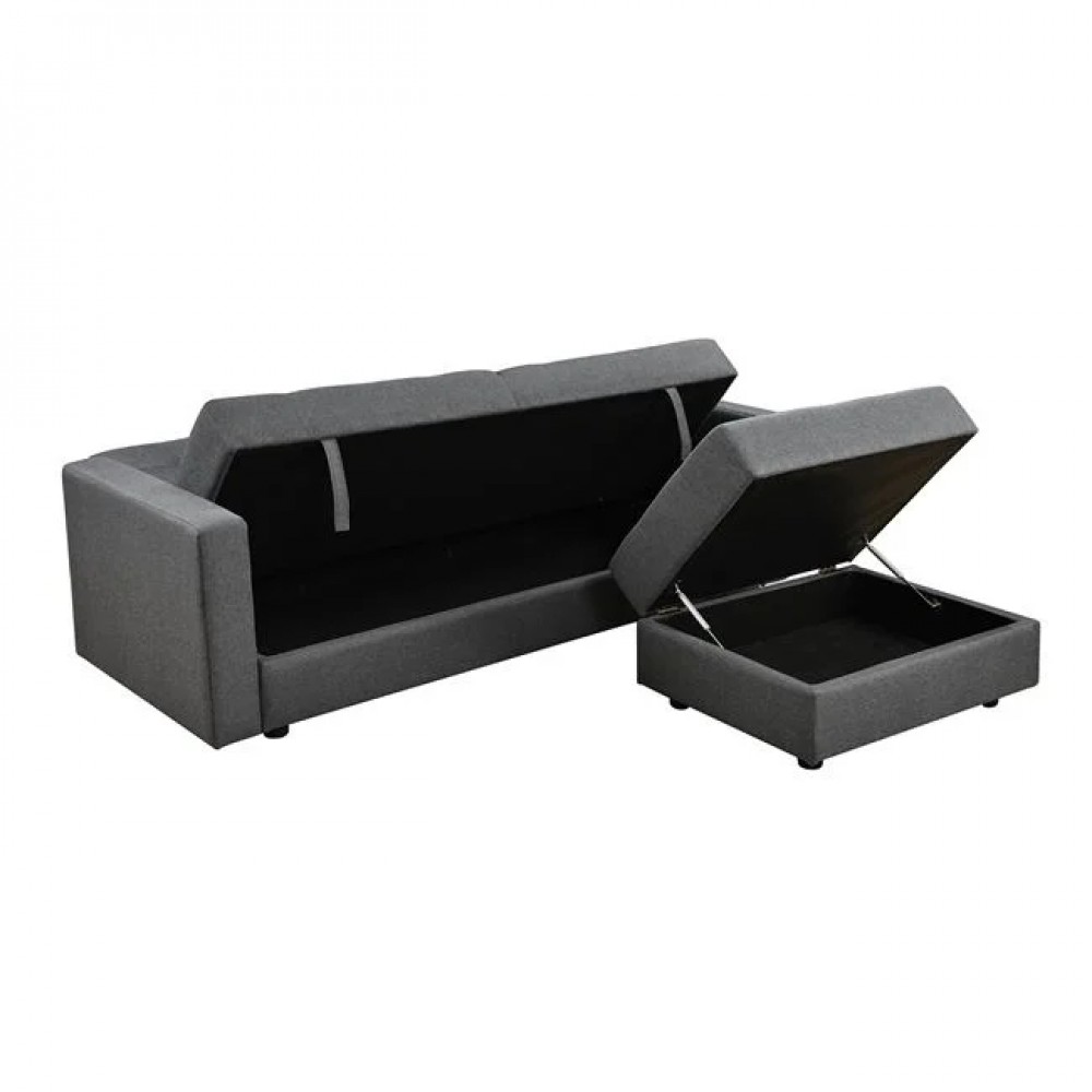 Καναπές-κρεβάτι "JACKSON" γωνιακός με σκαμπώ από ύφασμα σε χρώμα γκρι 193/141x81x77