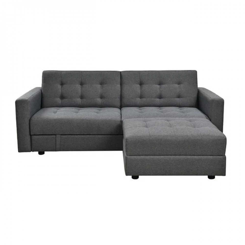 Καναπές-κρεβάτι "JACKSON" γωνιακός με σκαμπώ από ύφασμα σε χρώμα γκρι 193/141x81x77