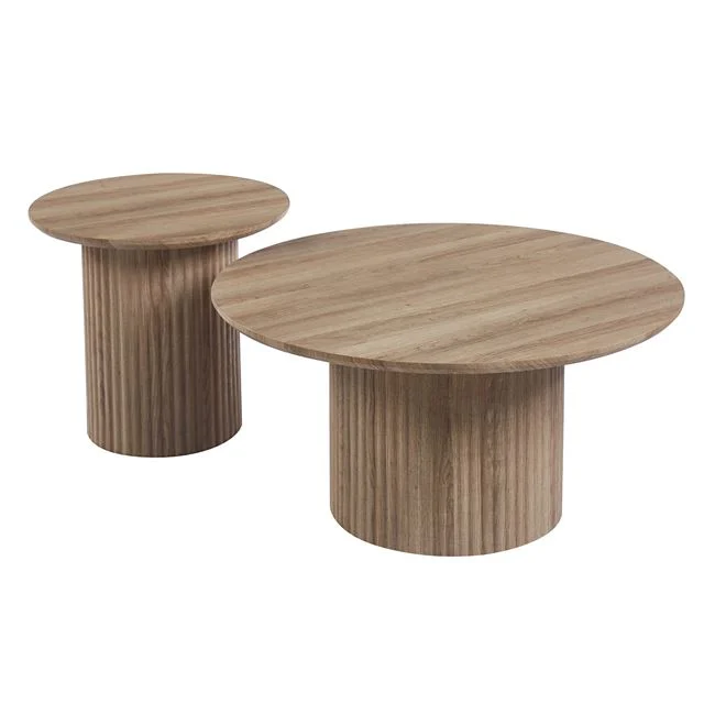 Σετ τραπέζια σαλονιού "DIAZ" 2τμχ από mdf σε χρώμα σονόμα Φ50&Φ80